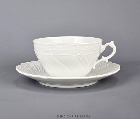Vintage Italian Oversized White Porcelain Tea Cup and Saucer