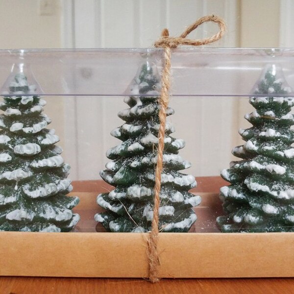 Christmas Tree Beeswax Candles SET OF 3! in the Box Holiday Winter Home Office Table Decor Gift Green Pine Wax