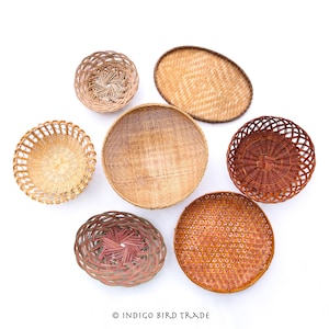 Wall Baskets Set of 7 Collection | Vintage Hanging Woven Baskets | Boho Bohemian African Wall Art Decor | Wicker Rattan Basket Lot Farmhouse