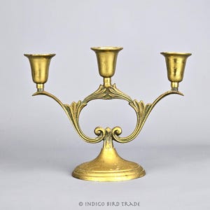Art Nouveau Brass Candelabra | Vintage Ornate Candelabra French Style | Gold Metal Candlestick Holder Centerpiece Bronze Candleholder Patina