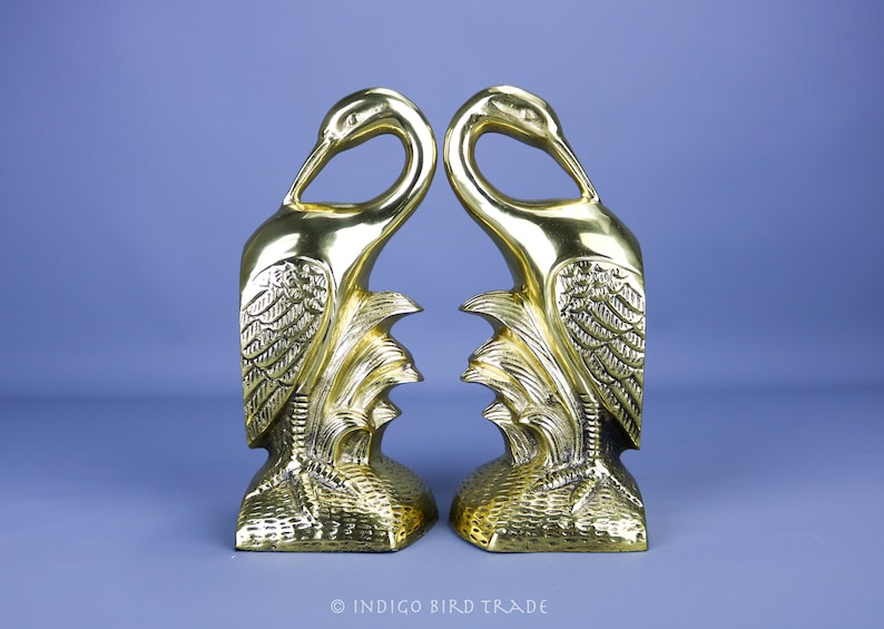 Pair of Vintage Art Deco Solid Brass Crane Bookends Antique Etsy