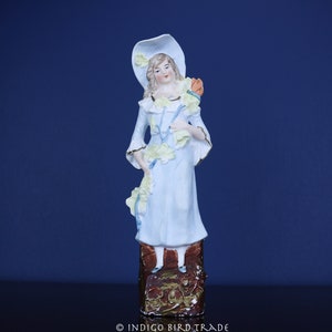 1900&#39;s German Bisque Porcelain Girl Germany Deponirt | Vintage Ceramic Woman Flowers Victorian Gebruder Heubach Era Figurine Statue