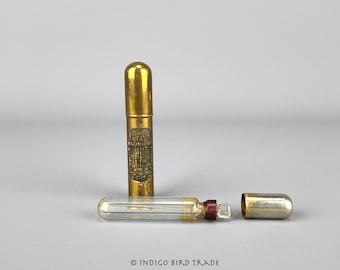 1920&#39;s Ladies Scent Bottle Vanidor Vial | Antique German Art Glass and Brass Perfume Bottle | Vintage Flapper Vanity Pocket Travel Perfume