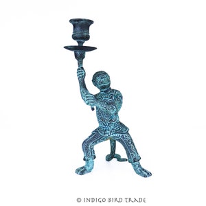 Vintage Solid Brass Butler Monkey Candle Holder | Antique Metal Monkey Candlestick Sculpture Statue Bronze Patina Figurine Candelabra Gift