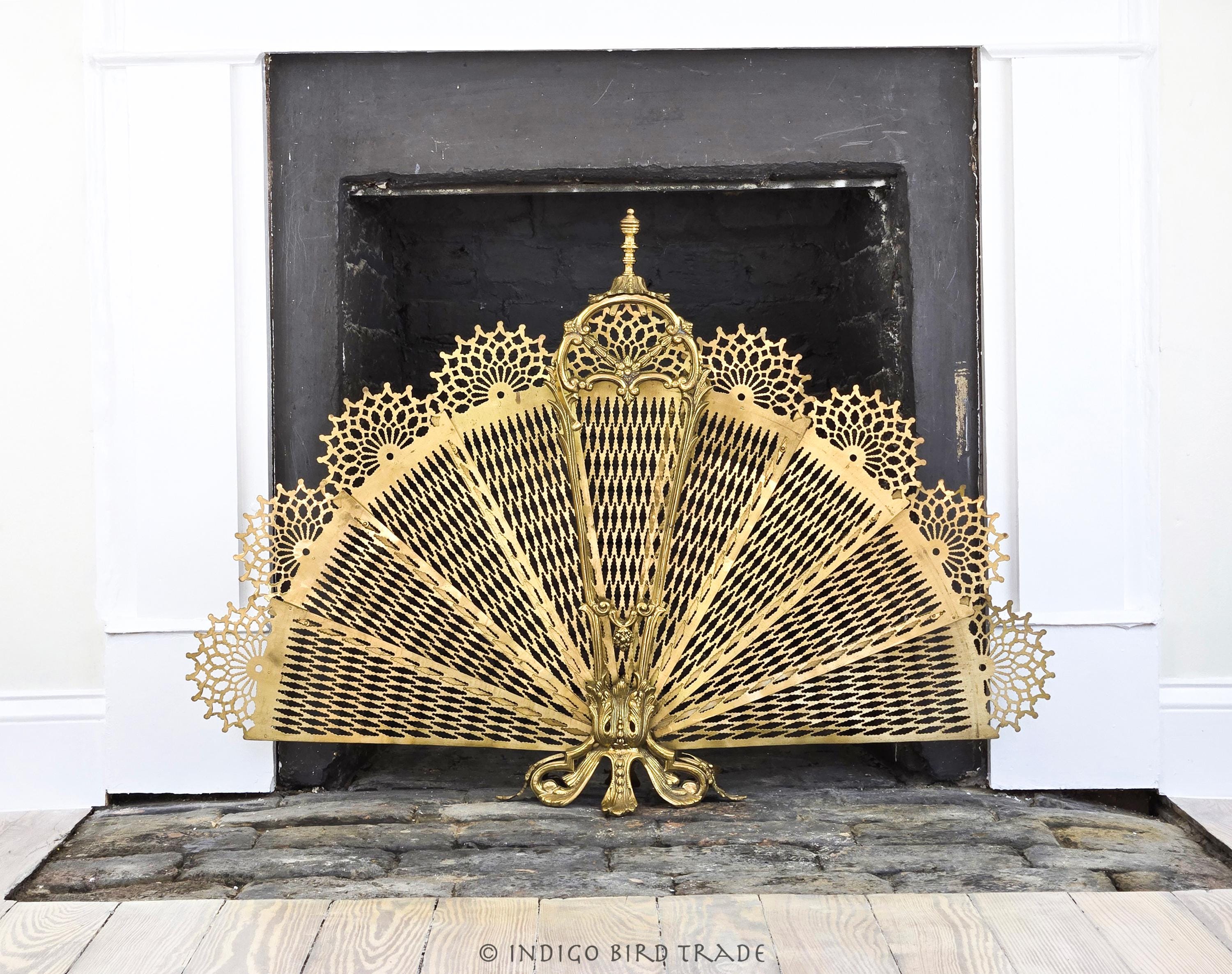 ファイヤースクリーン 暖炉 ストーブ 衝立 真鍮 金属 レトロ