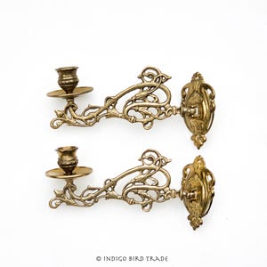 Art Nouveau French Brass Ornate Piano Wall Candle Sconces | Antique Wall Hanging Sconces Gold Metal Candelabras Candle Holders Candlesticks