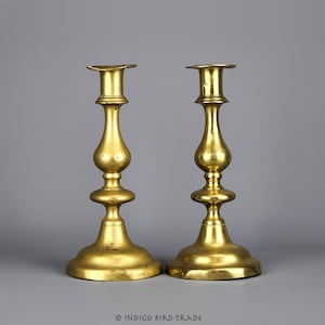 Pair of 19th Century English Brass Candlestick Holders for Taper Candles | Antique Bronze Candle Holder Set of 2 Victorian Candleholders