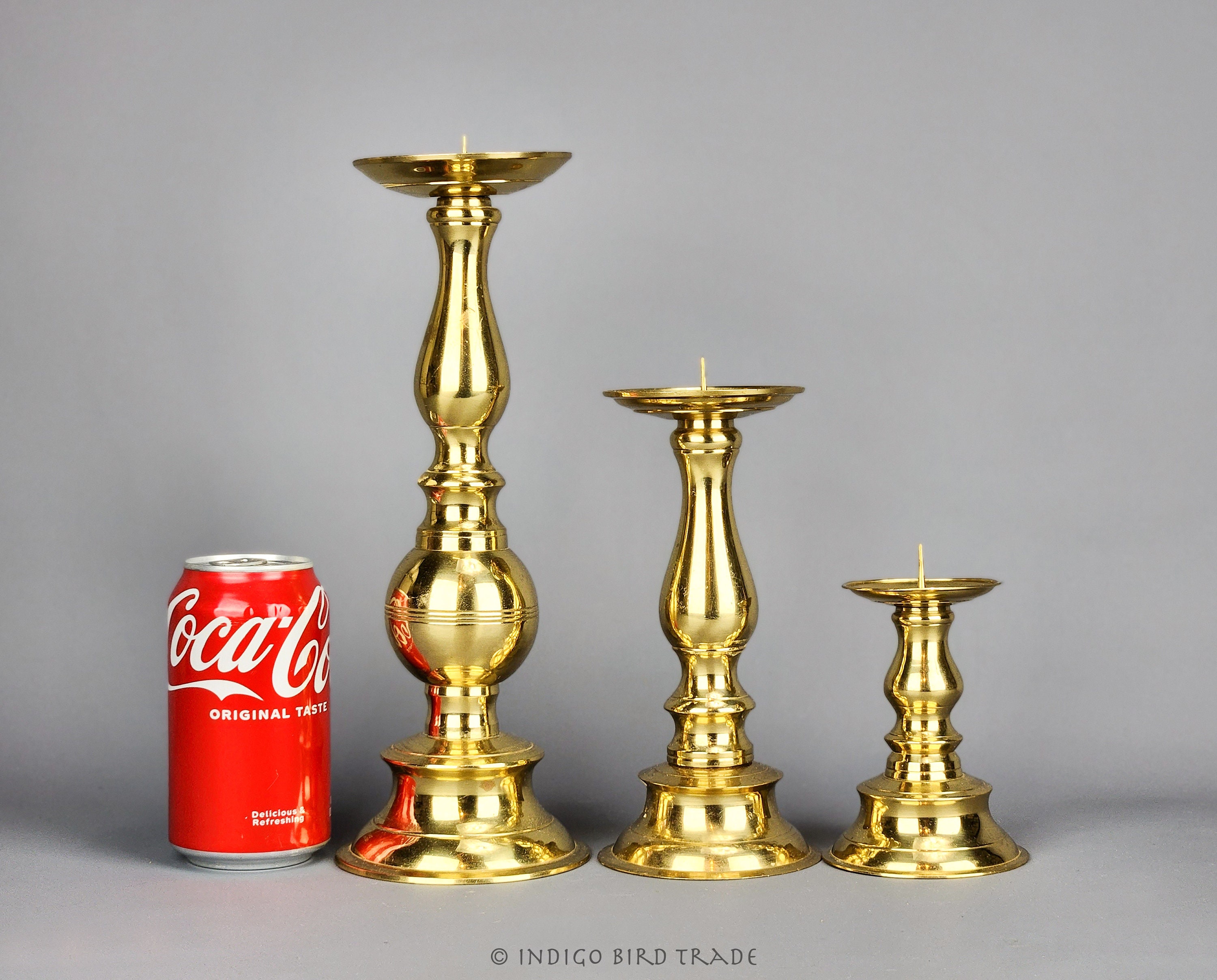 Vintage Tall Brass Pillar Candle Holders Set of 3 | Antique Graduated ...