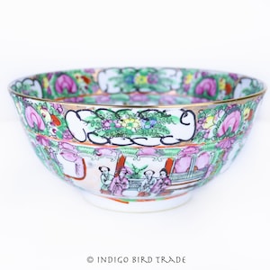 Vintage Chinese Export Rose Medallion Famille Rose Enameled Porcelain Punch Bowl 9&quot; | Antique Asian Ceramic Grandmillennial Style Decor