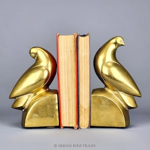 Art Deco Brass Bird Bookends Set of 2 | Pair of Vintage Gold Dove Bookends Book Holders Pigeon Love Birds Sculpture Statue Figure MCM Gift