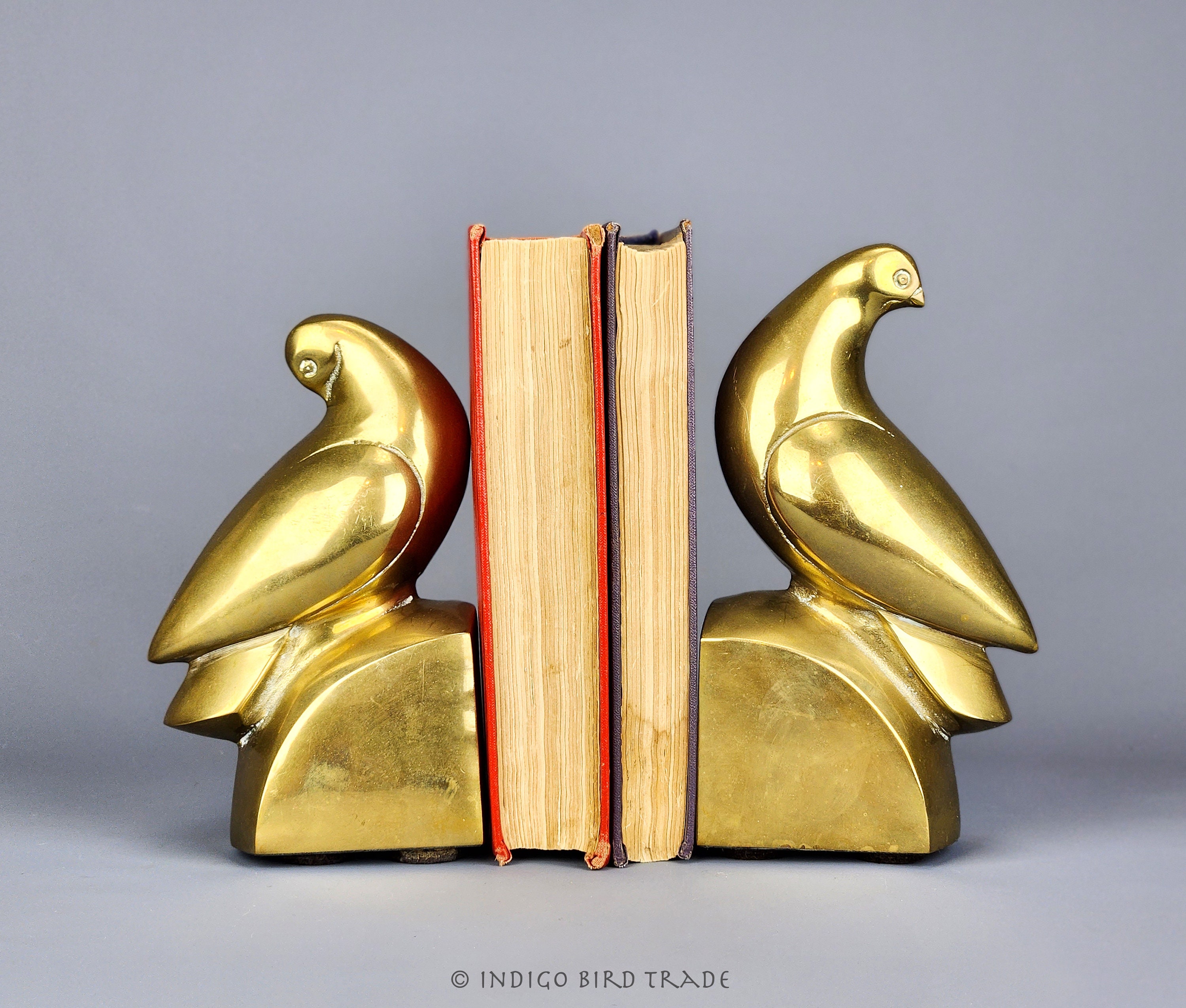 Art Deco Brass Bird Bookends Set of 2 | Pair of Vintage Gold