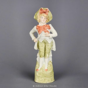 Antique German Bisque Porcelain Boy Figurine | Vintage Ceramic Man Statue Gebruder Heubach Era | Colonial Victorian Sculpture Shabby Chic