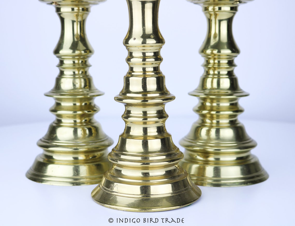 Set of 3 Vintage Solid Brass Pillar Candle Holders Spike by Etsy