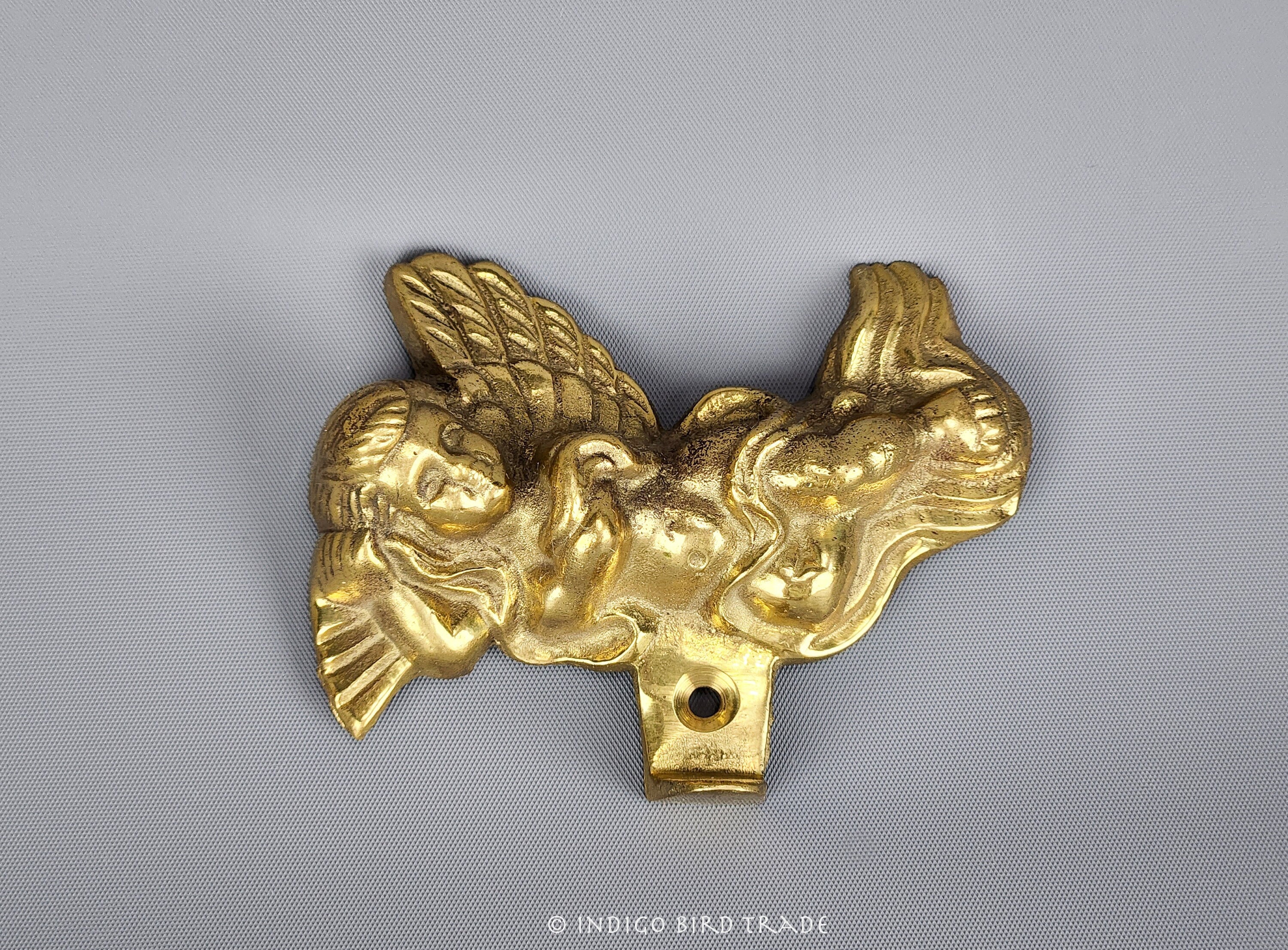 Vintage Brass Cherub Wall Mounted Hook Antique Gold Angel Coat Hat