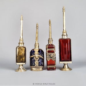Antique Colorful Art Deco Moroccan Perfume Bottle Rose Water Sprinkler | Vintage Glass Oil Perfume Bottle Arabic Vanity Decor Middle East