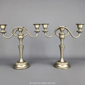 Pair of English Silver Plated Metal Candelabras | Vintage Silverplated Candelabras Made in England Antique Silver Candle Holder Candlestick