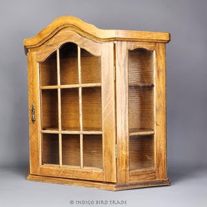 22&quot; Large Wood and Glass Display Cabinet Vintage | Antique Medicine Curio Cabinet Wall Mounted | Victorian Tabletop Wall Hanging Apothecary