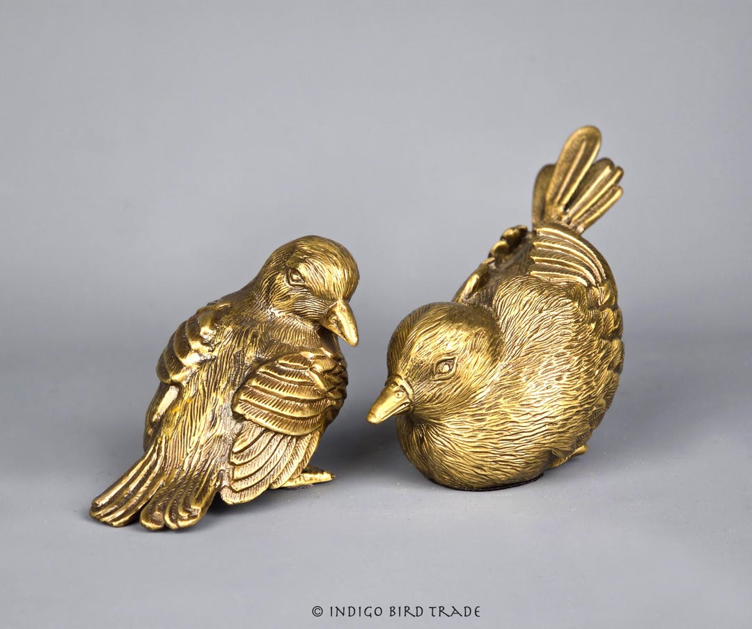 金色の鳥 置物 2匹セット ヴィンテージブロンズ鳥彫刻2体セット | ラブバード像ペア | ブロンズ