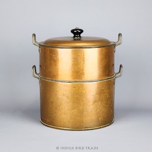 1880s French Copper Steamer Pot | Antique Double Boiler Pot with Handles | Vintage Two Tiered Cook Pot Steamer Basket Kitchenware Farmhouse