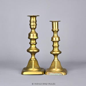 19th Century England Brass Push Up Candlestick Holders Set of 2 | Pair of Antique Bronze Pushup Candle Holder Victorian Taper Candleholders