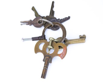 Authentic Bundle of Antique Keys with Key Ring | Vintage Old Skeleton Keys Aged Patina Lot Rusty Metal Keys Collection Victorian Original