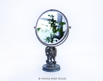 Antique French Bronze Two-sided Vanity Table Mirror | Vintage Ornate Swivel Beveled Mirror Tabletop Art Nouveau Shabby Chic