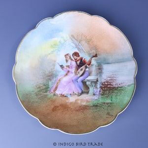 1920&#39;s Antique Limoges LRL Porcelain Plate with Romantic Courting Couple France Vintage Rosenfeld and Lehman Hand Painted Wall Hanging Plate