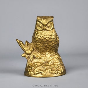 Vintage Brass Perched Owl Sculpture | Gold Owl Metal Statue Figurine | Bronze Bird Figure Mid Century Modern Paperweight Decor Gift Fall MCM