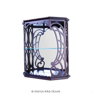 Vintage Art Nouveau Wall Display Cabinet | Wall Hanging Ornate Wooden Shelf With Glass and Mirror | Antique Wood Carved Display Case Vanity