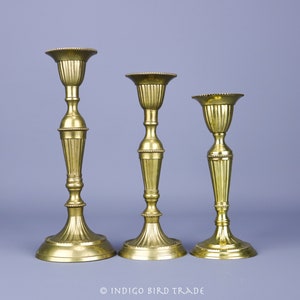 Set of 3 Vintage Graduated Ornate Brass Candlesticks | Gold Taper Candle holders French Style | Metal Candleholders Wedding Christmas Table