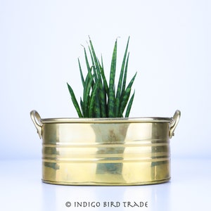 Vintage Brass Planter with Handles | Antique Gold Metal Indoor Plant Pot | Small Oblong Plant Holder | Mid Century Planter for Succulent
