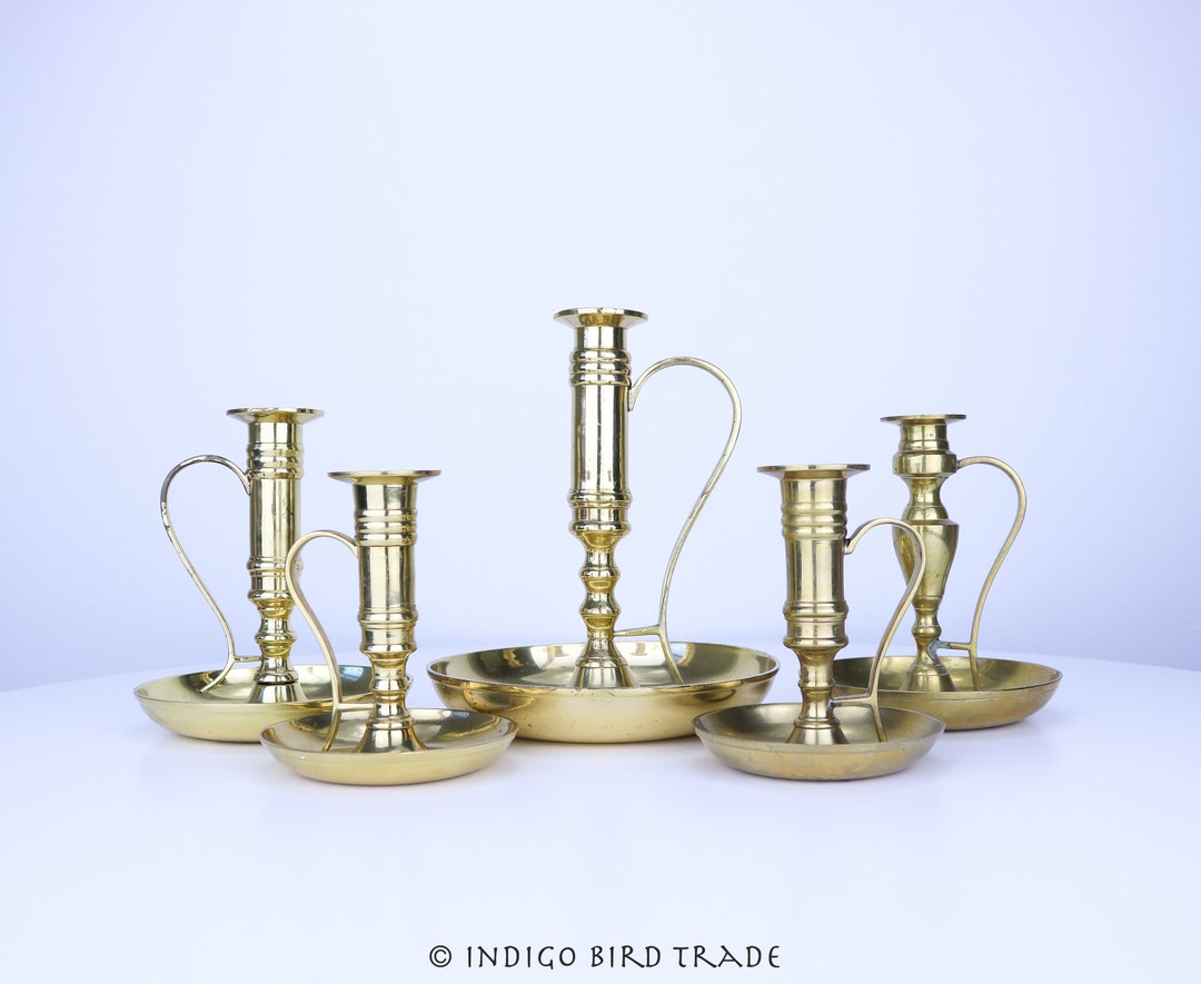 Vintage Brass Chamber Candlestick Antique Candle Holder With Handle