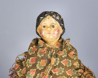 1850's Victorian Milliners Model Paper Mache Doll | Antique German Cabinet Size Doll with Wooden Hands and Feet and Full Outfit Germany