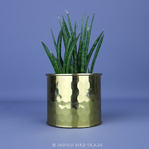 Vintage Hammered Brass Small Planter | Antique Gold Metal Indoor Plant Pot | Mid Century Modern Planter Home Window Garden Patina Succulent