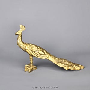 Vintage Gold Metal Peacock Sculpture | Golden Bird Figurine Shelf Decor | Ornate Peacock Figure Pheasant Statue Christmas Gift