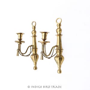 Vintage French Brass Sconces with Tassel Set of 2 | Pair of Antique Ornate Wall Hanging Candle Holders Gold Metal Candlesticks Candelabras