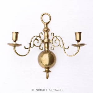 Large Vintage Solid Brass Ornate Colonial Sconce | Antique Double Arm Wall Hanging Sconce | Victorian Candle Sconce Candle Holder Candelabra