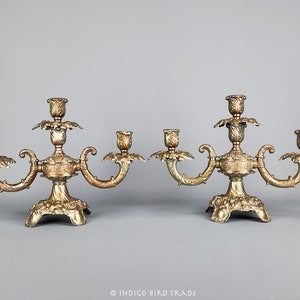 Vintage Ornate Metal Candelabras Set of 2 | Pair of Silver Bronze Copper Tone Candle Holders | Antique Style Candleholders Candlesticks