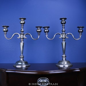 14&quot; Tall Pair of Silverplated Candelabras Vintage | Antique Silver plated metal 3 Arms Ornate Candelabra Wedding Candlesticks Candle holders