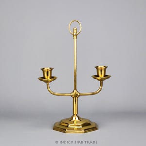 Vintage Solid Brass Candelabra Two Arms | Mid Century Adjustable Design Candlestick Holder | MCM Gold Metal Taper Candle Holder Centerpiece