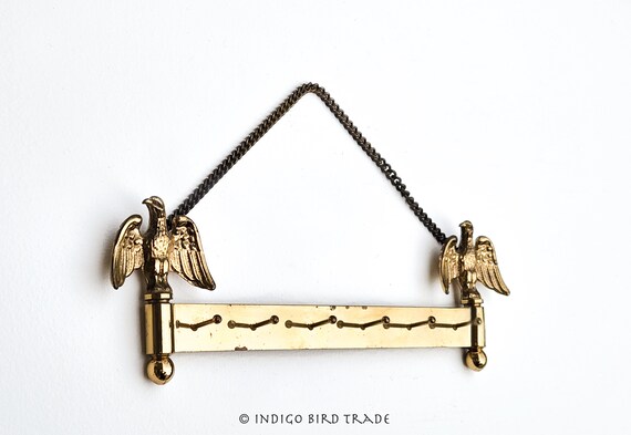 Italian Brass Eagles Key Rack Holder Vintage Gold Eagle Hook Rack