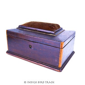 1800s French Mahogany Sewing Box with Pin Cushion on Lid | Antique Wooden Box Needle Cushion Victorian Wood Casket Box for Needlework
