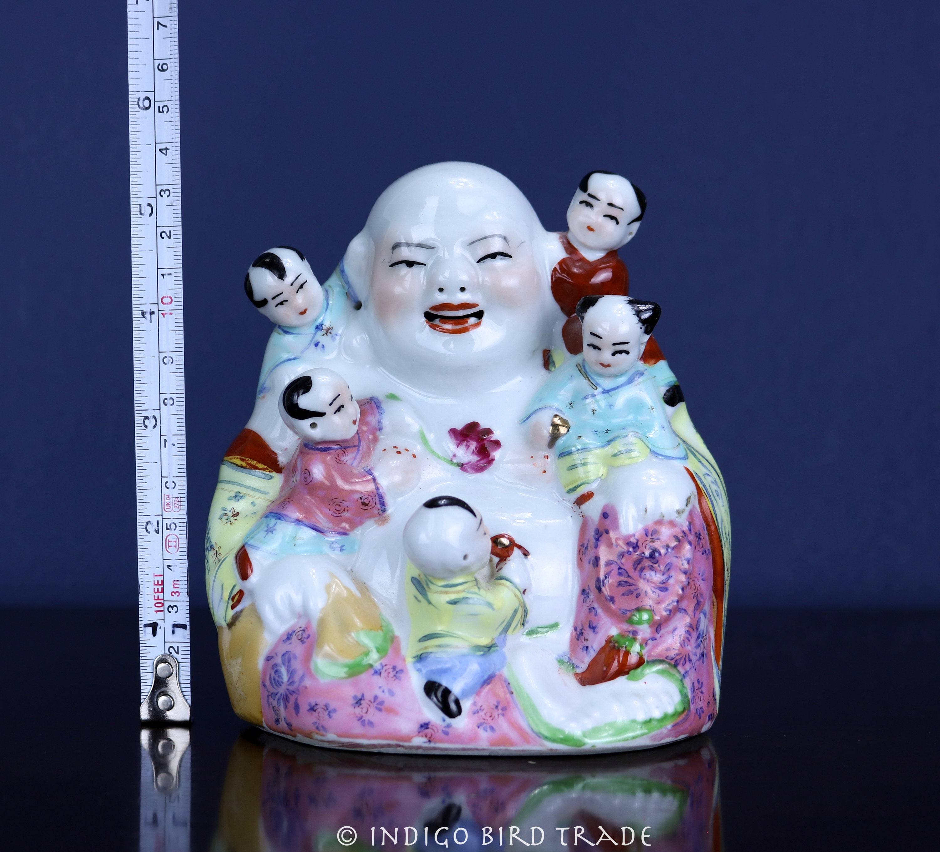 Laughing Bueha【子宝母子像】陶器製32Χ21&2.2Кg　中古良品 Antique Porcelain Laughing Buddha With Children Statue | Vintage