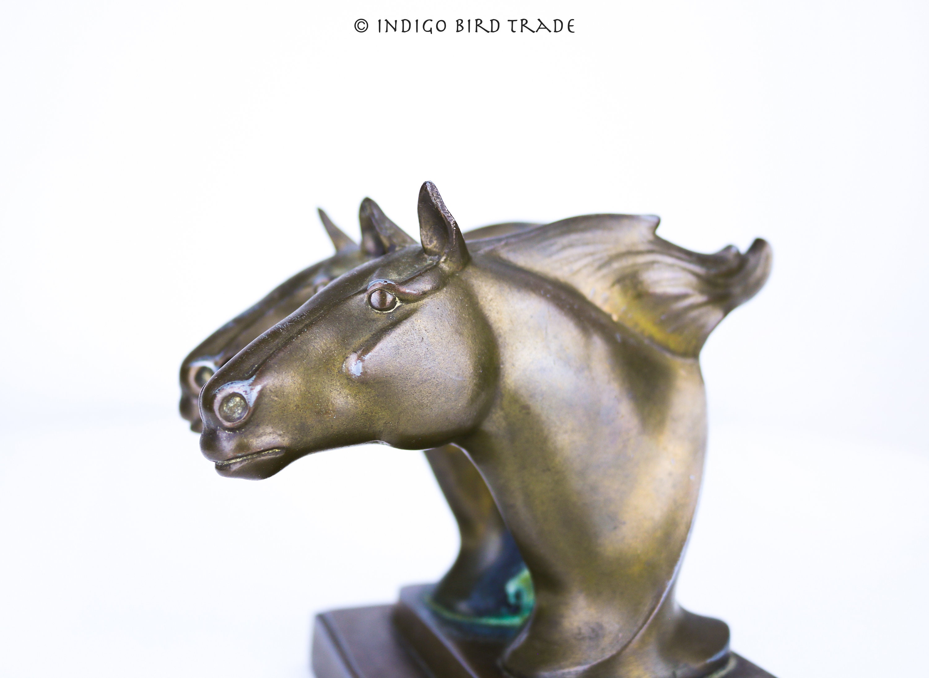 1920s Art Deco Frankart Double Horse Head Bronze Bookends Antique 