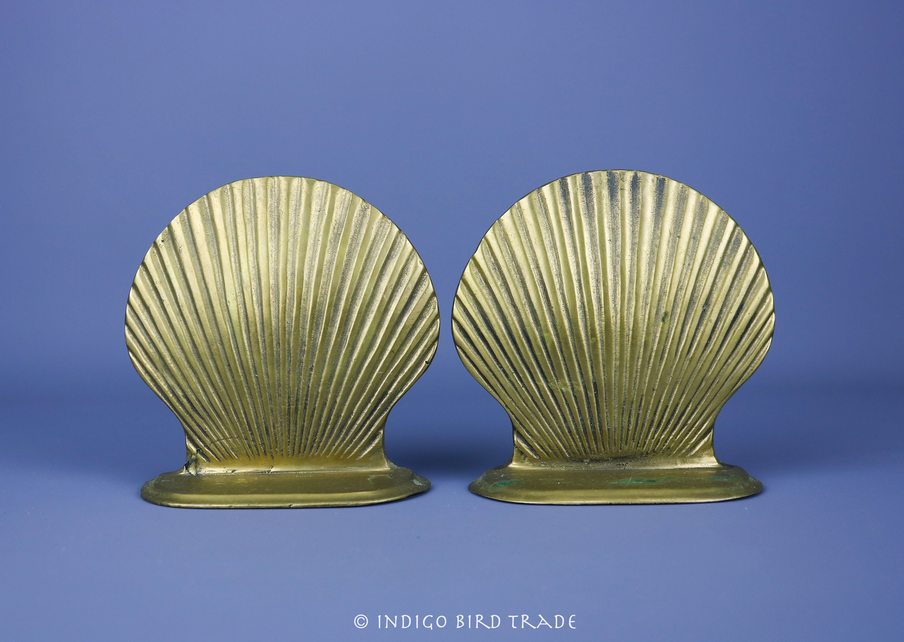 Vintage Solid Brass Bookends Seashell Pair Art Deco Beach MCM Nautical