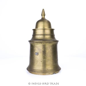 Large Vintage Brass Ginger Jar with Lid | Mid Century Gold Metal Container Vase Urn | Chinoiserie Bohemian Chinese Mantel Decor Storage