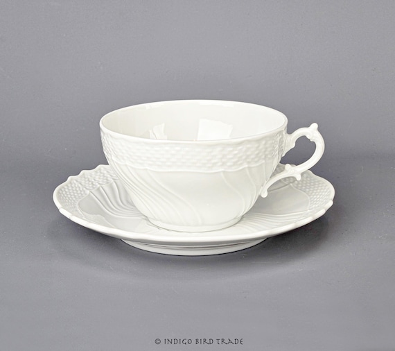 Vintage Italian Oversized White Porcelain Tea Cup and Saucer