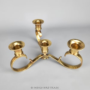 Vintage Solid Brass Ornate Candelabra 4 Arms | Antique Gold Metal Candle Holders Centerpiece | Dining Table Candlesticks Wedding Patina