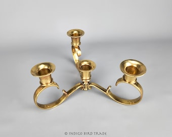 Vintage Solid Brass Ornate Candelabra 4 Arms | Antique Gold Metal Candle Holders Centerpiece | Dining Table Candlesticks Wedding Patina