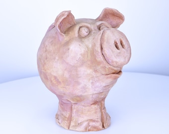 子豚 陶器作品 大型ヴィンテージおもしろ粘土貯金箱 | アート陶器豚貯金箱ホルダー像